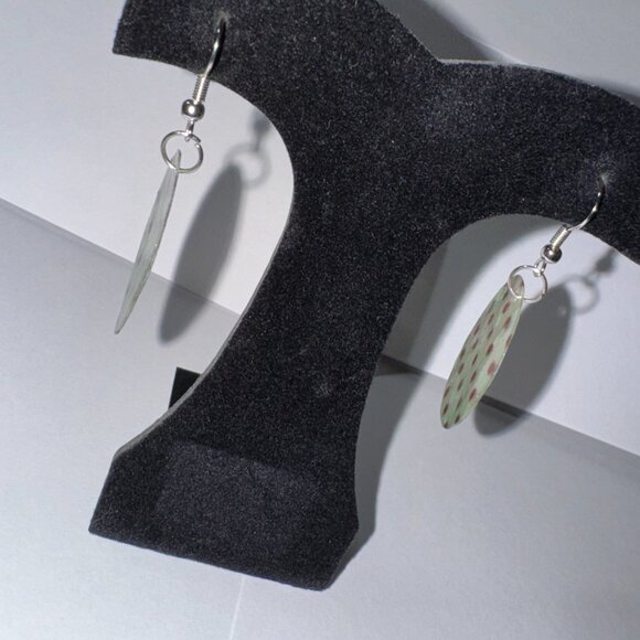 Round Blue and Brown Capiz Shell Dangle Earrings - Picture 2 of 8